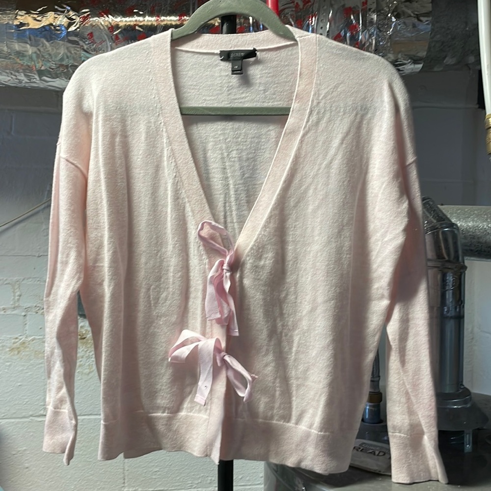 J crew light pink tie cardigan